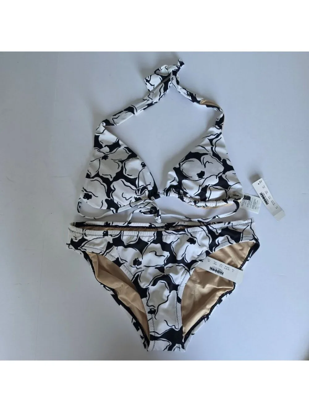 Athleta Black White Floral Halter Bikini Set Size M NWT Two Piece Swim Size S/M